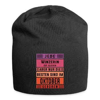 Weinbauer Geburtstag Oktober geboren Winzerin - Jersey-Beanie - Schwarz - Vorne