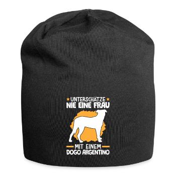 Unterschätze nie eine Frau mit Dogo Argentino - Jersey-Beanie - Schwarz - Vorne