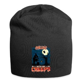 Happy Halloween Party Hexe Fledermaus Grusel Spuk - Jersey-Beanie - Schwarz - Vorne