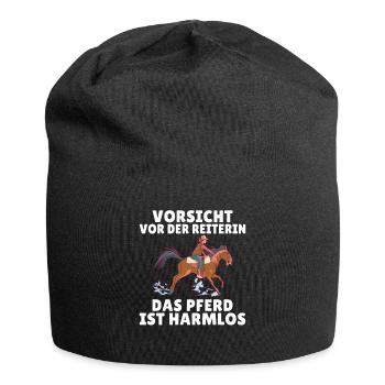 Vorsicht vor der Reiterin das Pferd ist harmlos - Jersey-Beanie - Schwarz - Vorne