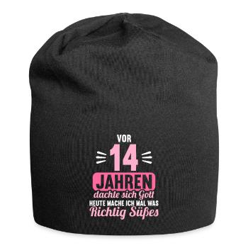 Vor 14 Jahren dachte Gott mach Gutes 14 Geburtstag - Jersey-Beanie - Schwarz - Vorne