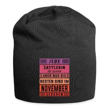 Polsterer Geburtstag November geboren Sattlerin - Jersey-Beanie - Schwarz - Vorne