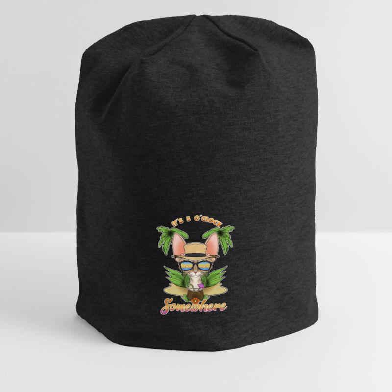 It Is 5 OClock Somewhere Drinking Devon Rex Cat Jersey Beanie