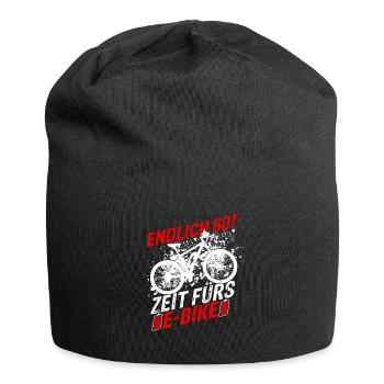 Endlich 60 - Zeit fürs E-Bike, Fahrrad Geburtstag - Jersey-Beanie - Schwarz - Vorne