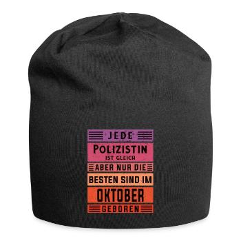 Kommissarin Geburtstag Oktober geboren Polizistin - Jersey-Beanie - Schwarz - Vorne