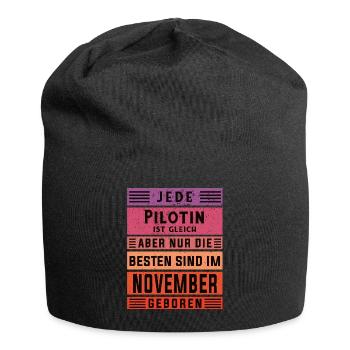 Flugzeug Geburtstag November geboren Pilotin - Jersey-Beanie - Schwarz - Vorne