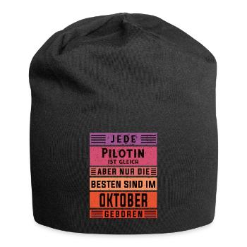 Flugzeug Geburtstag Oktober geboren Pilotin - Jersey-Beanie - Schwarz - Vorne