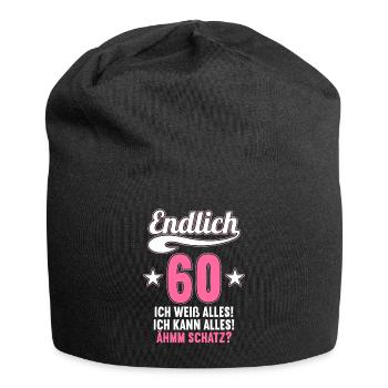Endlich 60 weiß kann alles Äh Schatz 60 Geburtstag - Jersey-Beanie - Schwarz - Vorne