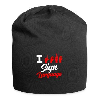 J’aime la sensibilisation aux signes en langue des signes - Bonnet en jersey - noir - Devant
