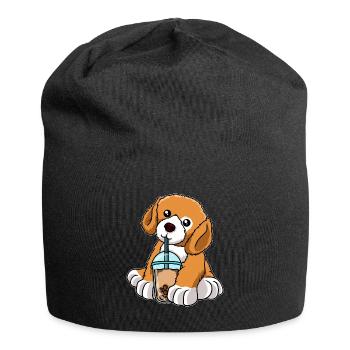Kawaii Bubble Tea Dog - Jersey Beanie - black - Front