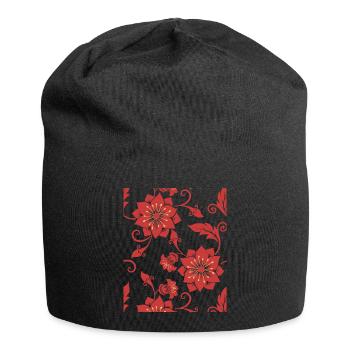 Muster, Blumenmuster, dekorative Blumen, Plakat - Jersey-Beanie - Schwarz - Vorne