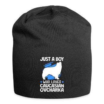 Boy of ovcharka loves Caucasian dog - Jersey Beanie - black - Front