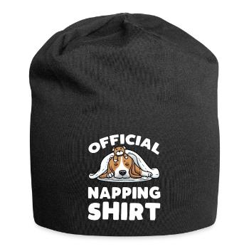 Beagle dog Sleeping with cuddly toy - Jersey Beanie - black - Front