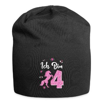 Geburtstag Mädchen 4 Jahre Pferd Prinzessin - Jersey-Beanie - Schwarz - Vorne