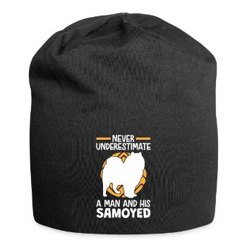 Woman with Samoyed Sled Dog Samoyeds - Jersey Beanie - black - Front