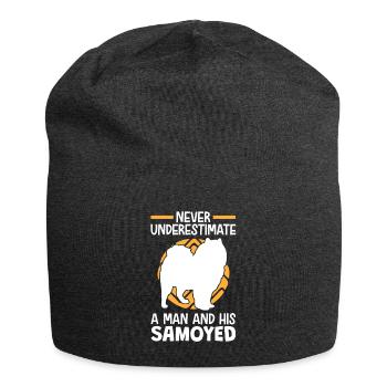 Frau mit Samojede Schlittenhund Samojeden - Jersey-Beanie - Anthrazit - Vorne