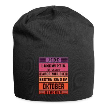 Bauern Geburtstag Oktober geboren Landwirtin - Jersey-Beanie - Schwarz - Vorne