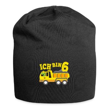 Geburtstagsgeschenk 6. Geburtstag Dino Kipplaster - Jersey-Beanie - Schwarz - Vorne