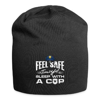 sentez-vous en sécurité ce soir dormir avec un flic Design - Bonnet en jersey - noir - Devant