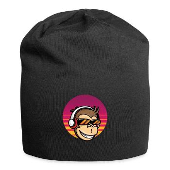 Monkey DJ Affe mit Kopfhörer - Jersey-Beanie - Schwarz - Vorne