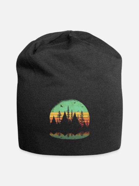 Retro Wald Outdoor Wandern Natur - Jersey-Beanie - Schwarz