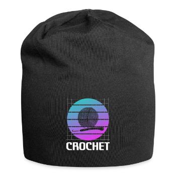 Retro Vintage Classic Crochet Crocheting Yarn - Jersey-Beanie - Schwarz - Vorne