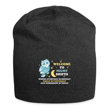 Welcome To Night Shifts Eule Geschenk - Jersey-Beanie - Anthrazit - Vorne
