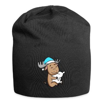 süßer Elch mit Kissen und Schlafmütze - Jersey-Beanie - Schwarz - Vorne