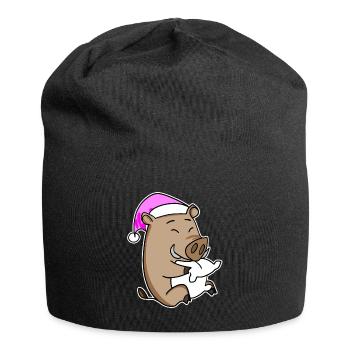 Sanglier avec oreiller et bonnet de couchage - Bonnet en jersey - noir - Devant