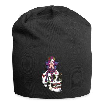 Fairy Floral Halloween Muertos Day Of Dead Sugar - Jersey Beanie - black - Front