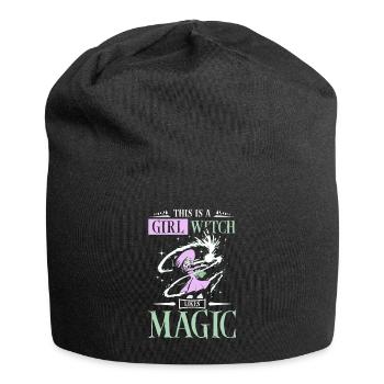 This is a girl witch likes magic - Jersey Beanie - black - Front