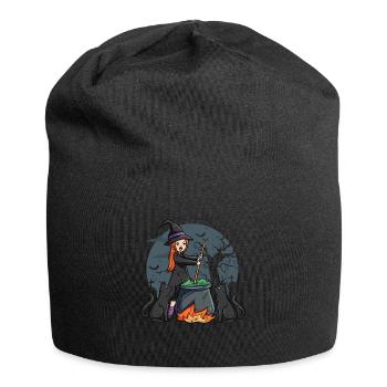 Sorcière avec bouilloire - Bonnet en jersey - noir - Devant
