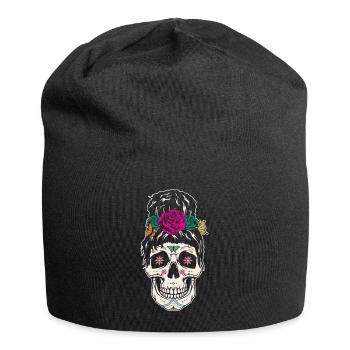 Rose Floral Halloween Muertos Day Of Dead Sugar - Jersey Beanie - black - Front
