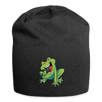 Singender Frosch - Jersey-Beanie - Schwarz - Vorne