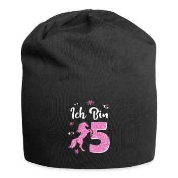 Geburtstag Mädchen 5 Jahre Pferd Prinzessin - Jersey-Beanie - Schwarz - Vorne