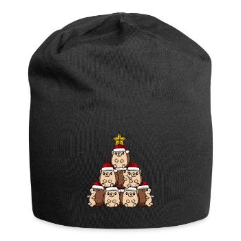 Hedgehog Christmas Tree - Jersey Beanie - black - Front