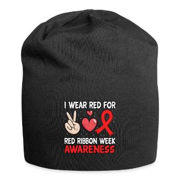 Peace Ribbon Week Awareness October I Wear Red - Jersey-Beanie - Schwarz - Vorne