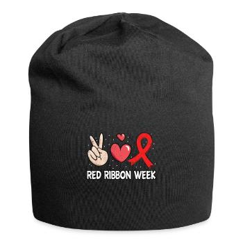Red Peace Ribbon Week Awareness October - Jersey-Beanie - Schwarz - Vorne