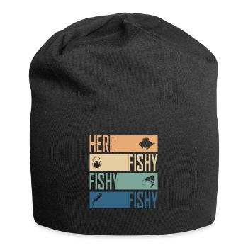 Here Fish Fishy Hunting Cool Fisherman Retro - Jersey Beanie - black - Front