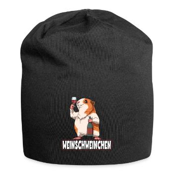 Weinschweinchen Meerschweinchen mit Wein - Jersey-Beanie - Schwarz - Vorne