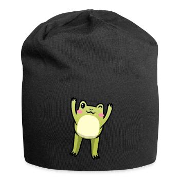 Cottagecore Kawaii Frosch Emoticon - Jersey-Beanie - Schwarz - Vorne