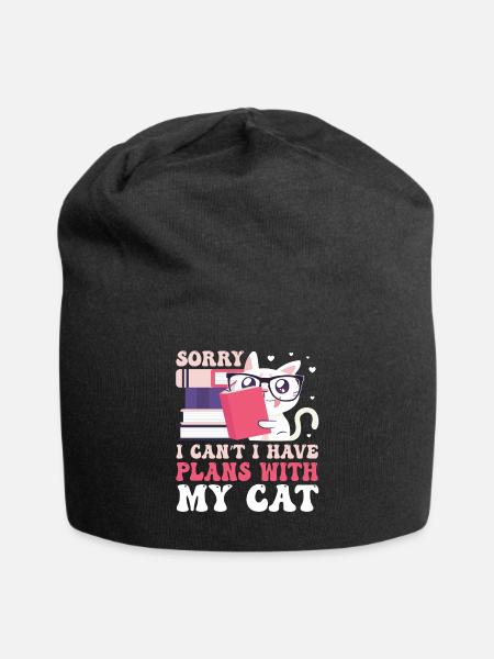 Katze Buchliebhaber Bücher Lesen - Jersey-Beanie - Schwarz