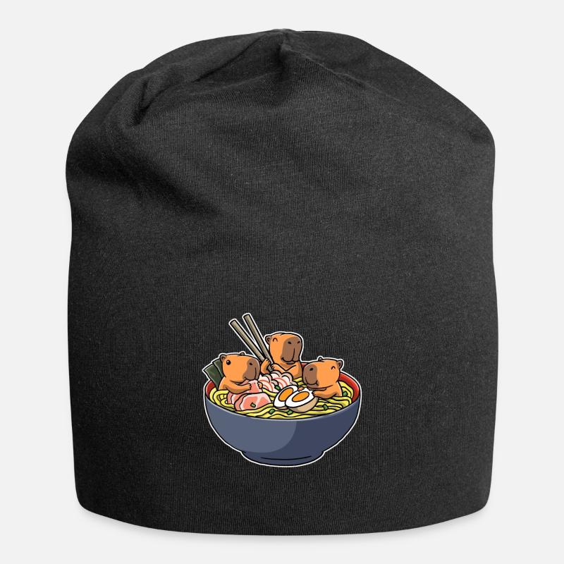 Capybara Eating Ramen Capybara Geschenk - Jersey-Beanie - Schwarz