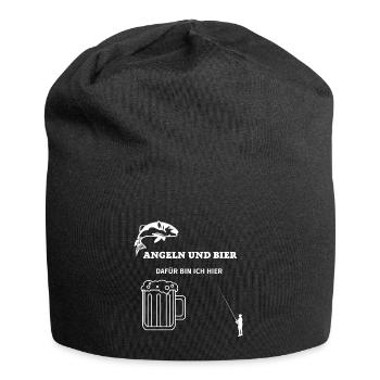 ANGELN UND BIER DAFÜR BIN ICH HIER - Jersey-Beanie - Schwarz - Vorne