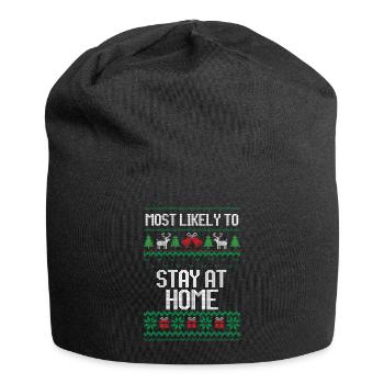 Most likely to stay at home ugly christmas shirt - Jersey Beanie - black - Front