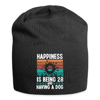 28 Year Old Happiness Dog Dad 28 Birthday Dog Mom - Jersey Beanie - black - Front