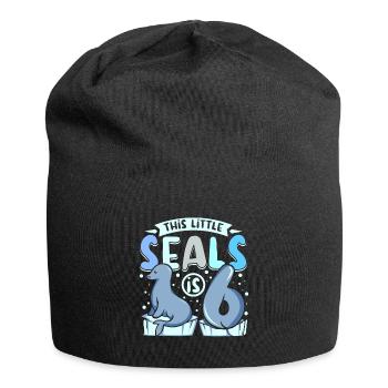 6 years old this little seal is 6th birthday - Jersey Beanie - black - Front