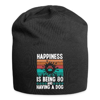 80 Year Old Happiness Dog Dad 80 Birthday Dog Mom - Jersey Beanie - black - Front