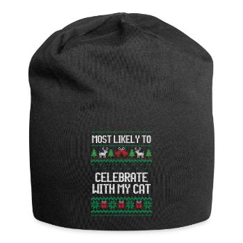 Most likely celebrate with my cat ugly christmas - Jersey Beanie - black - Front