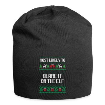 Most likely to blame it on the elf ugly christmas - Jersey Beanie - black - Front